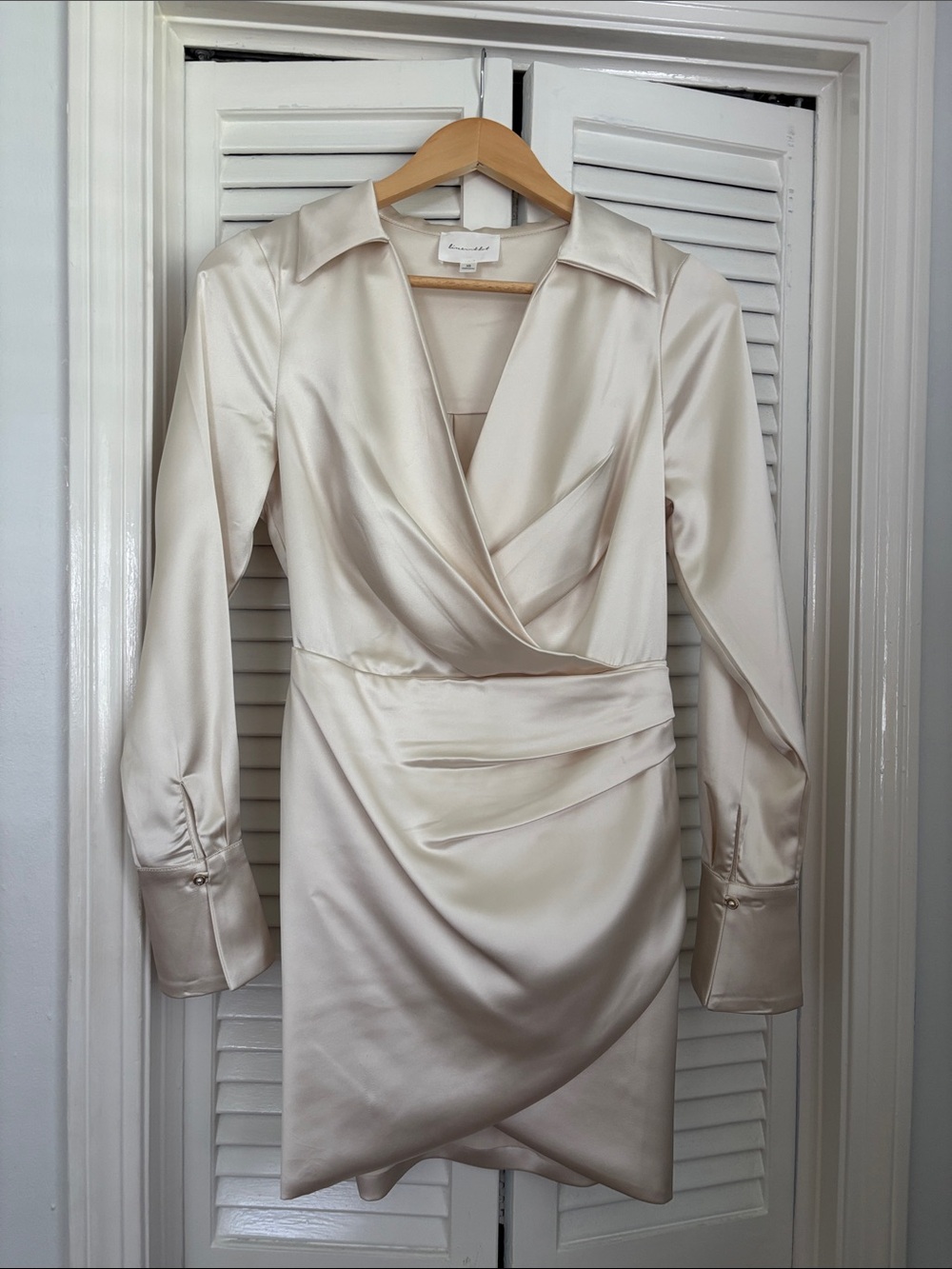 Line and Dot Satin Wrap-Front Mini Dress